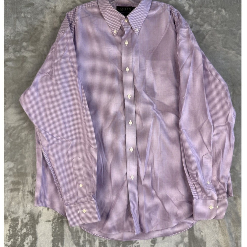 Y2K Lauren Ralph Lauren Men's Classic Fit. Gingham Button Down Shirt Purple‎